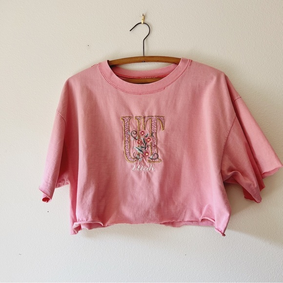 Vintage pink Utah embroidered cropped t-shirt‎ L/XL - Picture 2 of 5